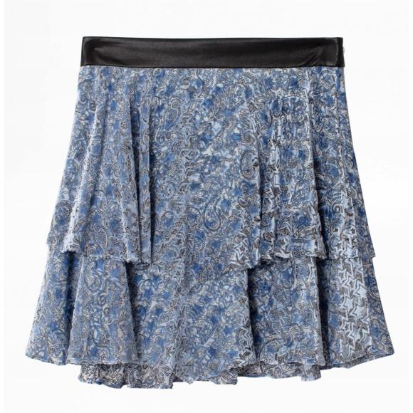 NEW ZADIG & VOLTAIRE burnout jim velvet skirt in blue - Picture 1 of 2